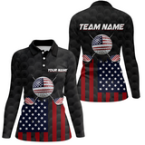 Maxcorners Custom Patriotic Golf Polo Shirt For Women American Flag Golf Polo Shirts