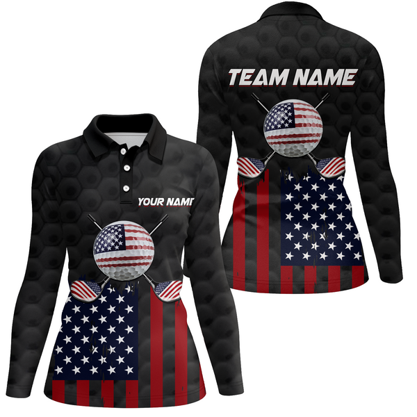 Maxcorners Custom Patriotic Golf Polo Shirt For Women American Flag Golf Polo Shirts