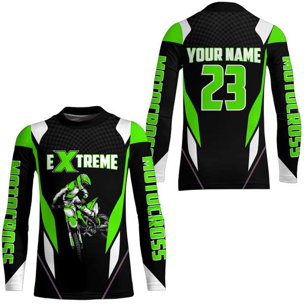 Maxcorners Motocross Racing Jersey Green Off-road Riding Dirt Bike Shirt For Kid Men Women MT2709