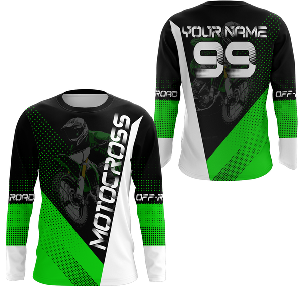 Maxcorners Motocross Racing Jersey Upf30+ Dirt Bike Shirt Green Motorcycle Off-Road Shirt MT2709