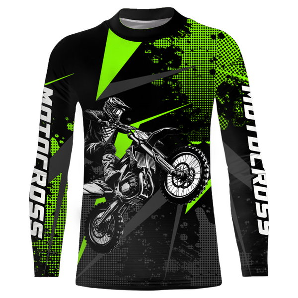 Maxcorners Motocross Racing Jersey Men Women Kid Upf30+ Dirt Bike Shirt Youth Adult Off-Road Navy Green MT2709