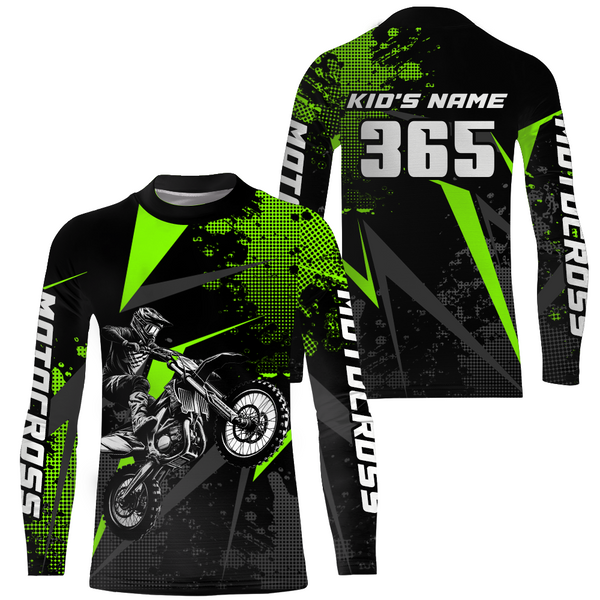 Maxcorners Motocross Racing Jersey Men Women Kid Upf30+ Dirt Bike Shirt Youth Adult Off-Road Navy Green MT2709