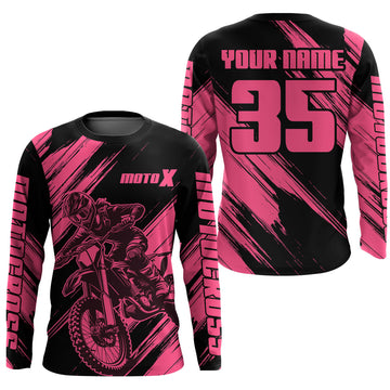Maxcorners Motocross Racing Jersey Pink For Women Kid Girl Upf30+ MX Off-Road Dirt Bike Shirt XM276 MT2809