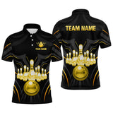 Maxcorners Black And Gold Custom Name Bowling Jerseys For Men Bowling Team Shirts Bowling Pin And Ball 