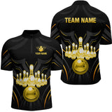 Maxcorners Black And Gold Custom Name Bowling Jerseys For Men Bowling Team Shirts Bowling Pin And Ball 