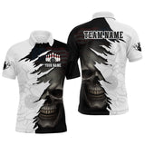 Maxcorners Custom Black White Skull Bowling Jersey for Men Bowling Polo & 1/4 Zip Bowling Team Shirts MT0708
