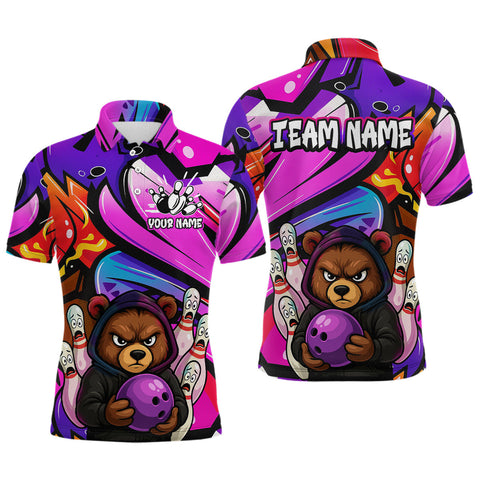 Maxcorners Custom Funny Bear Bowling Men Bowling Shirt Polo & Quarter-Zip Bowling Team Jerseys TU1906