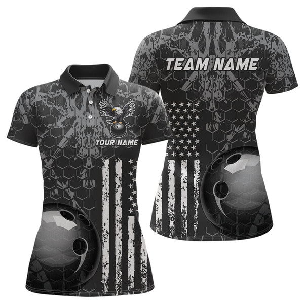 Maxcorners Custom Eagle US Flag Bowling Men Bowling Shirt Polo & Quarter-Zip Bowling Team Jerseys MT2306