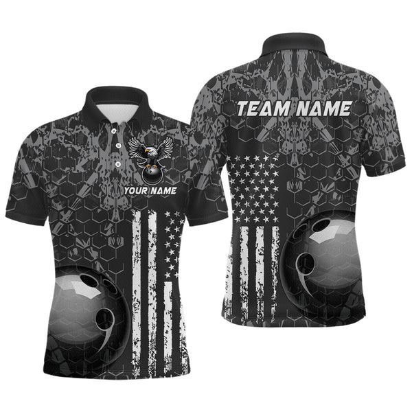 Maxcorners Custom Eagle US Flag Bowling Men Bowling Shirt Polo & Quarter-Zip Bowling Team Jerseys MT2306