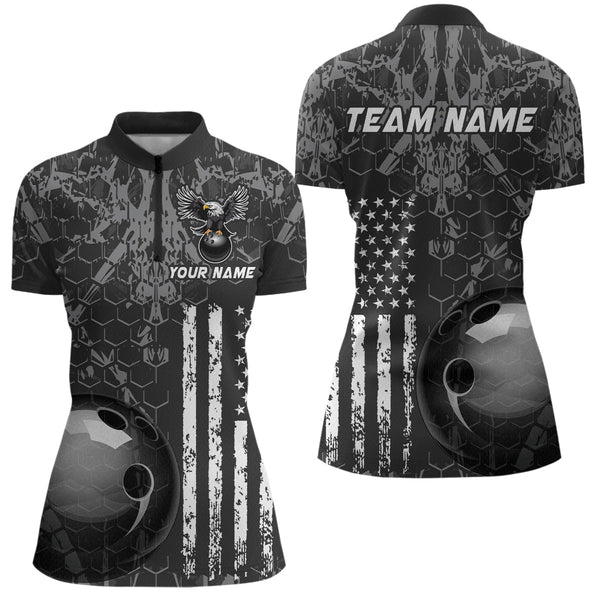 Maxcorners Custom Eagle US Flag Bowling Men Bowling Shirt Polo & Quarter-Zip Bowling Team Jerseys MT2306