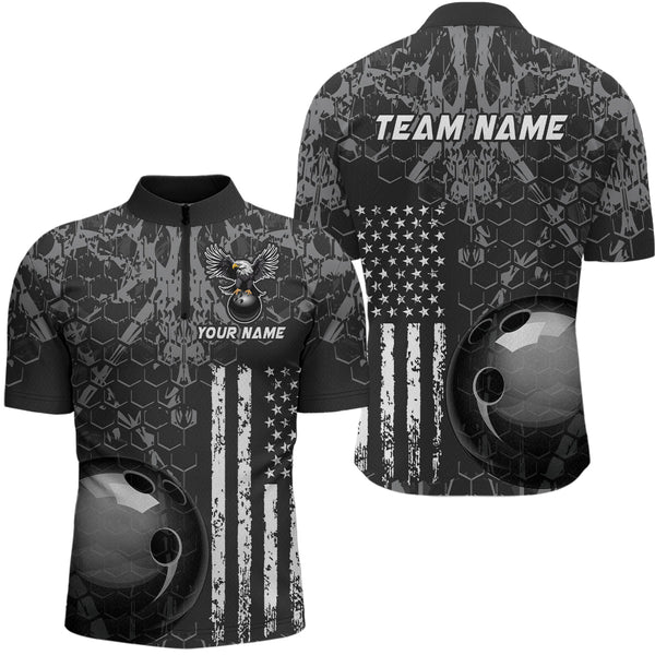 Maxcorners Custom Eagle US Flag Bowling Men Bowling Shirt Polo & Quarter-Zip Bowling Team Jerseys MT2306