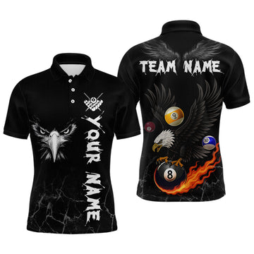 Maxcorners Custom Black Eagle 8 Ball Billiard Shirts for Men Billiard Team Jerseys Polo & 1/4 Zip Shirts LM2206