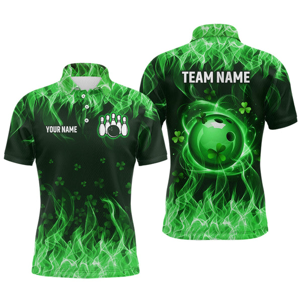 Maxcorners Personalized St Patrick Day Funny Flaming Bowling Shirt Men & Women Team Polo & 1/4 Zip Shirts
