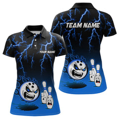 Maxcorners Personalized Blue Funny Crazy Bowling Shirt For Men & Women Bowling Jersey Shirts Polo & Quarter- Zip Bowling League