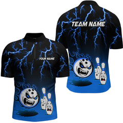 Maxcorners Personalized Blue Funny Crazy Bowling Shirt For Men & Women Bowling Jersey Shirts Polo & Quarter- Zip Bowling League