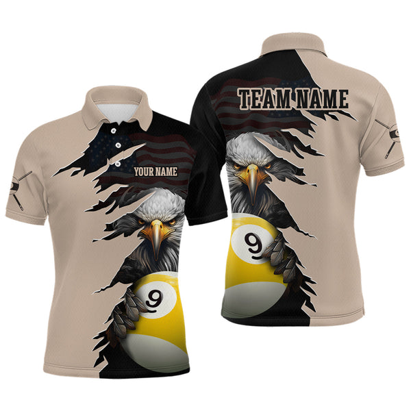 Maxcorners Personalized 9 Ball American Flag Eagle Billiard Shirts for Men Billiard Team Shirts MT707