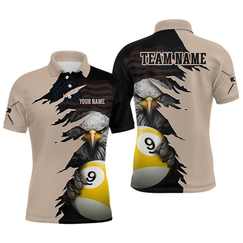 Maxcorners Personalized 9 Ball American Flag Eagle Billiard Shirts for Men Billiard Team Shirts MT707