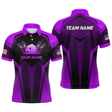 Maxcorners Custom Purple Bowling Jersey for Men Bowling Team Shirts Bowling Uniform Polo & 1/4 Zip