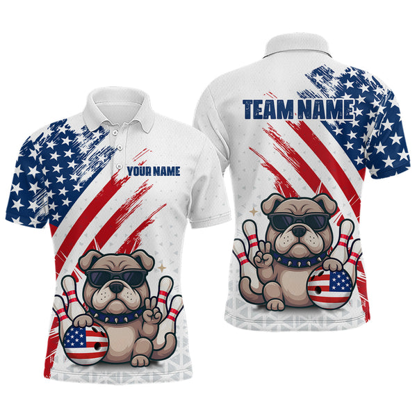 Maxcorners Funny US Flag French Bulldog Bowling Men Polo & 1/4 Zip Shirts Bowling Team Jersey MT2306
