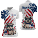 Maxcorners Funny US Flag French Bulldog Bowling Men Polo & 1/4 Zip Shirts Bowling Team Jersey MT2306