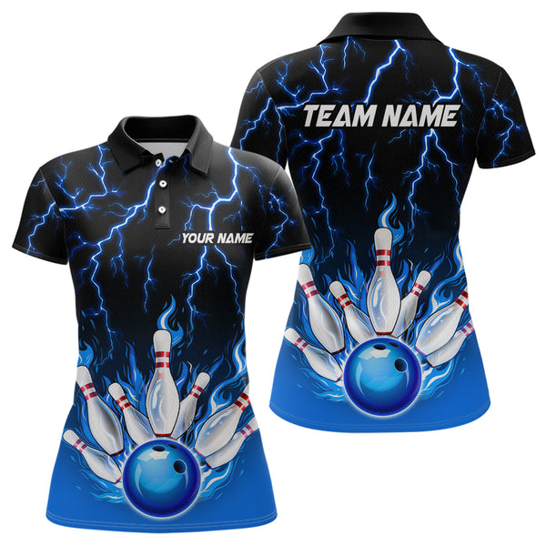 Maxcorners Blue Thunder Bowling Custom Men Bowling Shirt Polo & Quarter-Zip Bowling Team Shirts LM1625