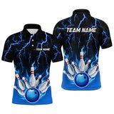 Maxcorners Blue Thunder Bowling Custom Men Bowling Shirt Polo & Quarter-Zip Bowling Team Shirts LM1625