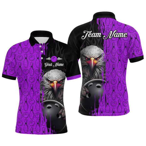 Maxcorners Purple Eagle Bowling Custom Men Bowling Shirt Polo & Quarter-Zip Bowling Team Jerseys LM263