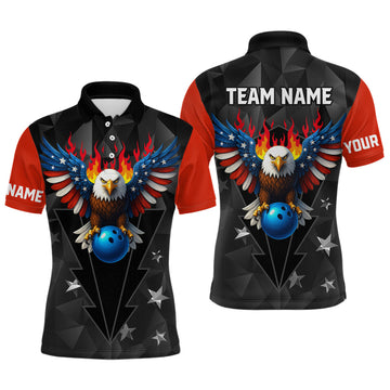 Maxcorners Eagle US Flag Bowling Custom Men Bowling Shirt Polo & Quarter-Zip Bowling Team Jerseys LM1625