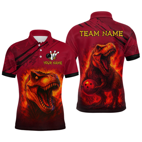 Maxcorners Red Dinosaur Bowling Custom Men Bowling Shirt Polo & Quarter-Zip Bowling Team Jerseys