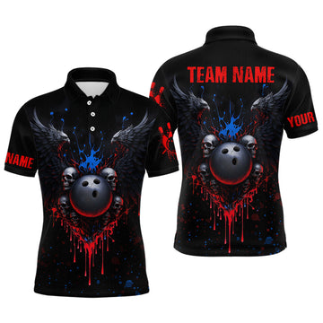 Maxcorners Custom Eagle Skull Bowling Men Shirts Bowling Uniform Polo & 1/4 Zip Bowling Team Jerseys