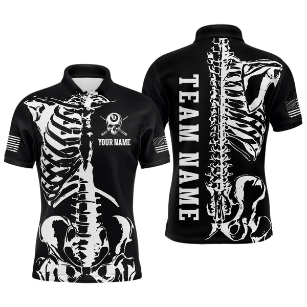 Maxcorners Custom Skull Bone 8 Ball Billiard Shirts for Men Billiard Team Jerseys Polo & 1/4 Zip Shirts MT1706