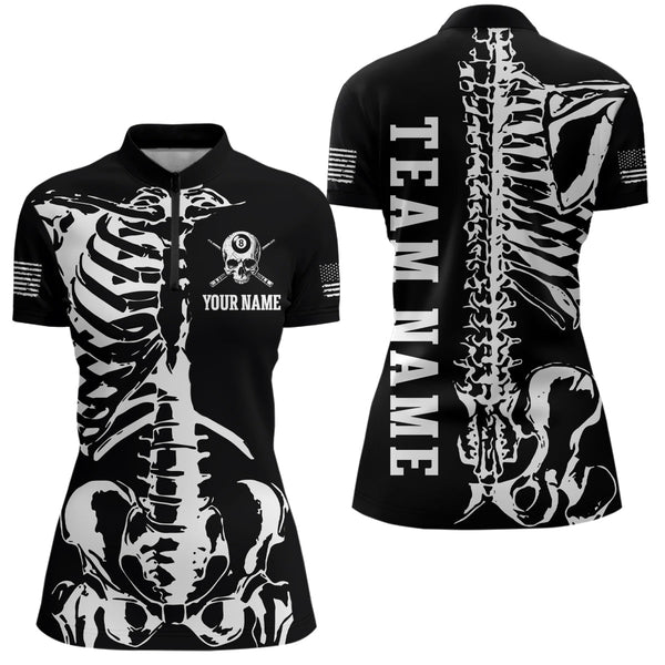 Maxcorners Custom Skull Bone 8 Ball Billiard Shirts for Men Billiard Team Jerseys Polo & 1/4 Zip Shirts MT1706