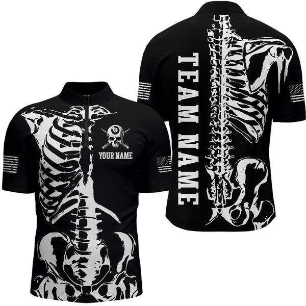Maxcorners Custom Skull Bone 8 Ball Billiard Shirts for Men Billiard Team Jerseys Polo & 1/4 Zip Shirts MT1706