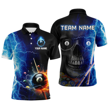 Maxcorners Custom Skull Thunder Billiard Shirts for Men Billiard Team Jerseys Polo & 1/4 Zip Shirts MT1706