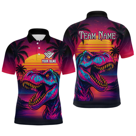 Maxcorners Custom Neon Dinosaur 8 Ball Billiard Shirt for Men Polo & Quarter-Zip Billiard Team Jerseys LM1903