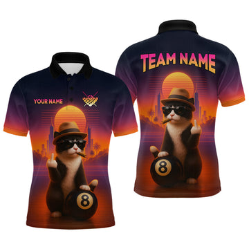 Maxcorners Custom Funny Cat 8 Ball Billiard Jersey for Men Billiard Uniform Polo & 1/4 Zip Billiard Team Shirts MT2709