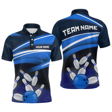 Maxcorners Custom Blue Bowling Jersey Bowling Team Shirts For Men Bowling League Polo & 1/4 Zip