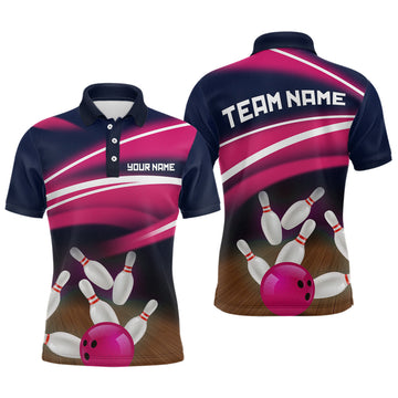 Maxcorners Custom Pink Bowling Jersey Bowling Team Shirts For Men Bowling League Polo & 1/4 Zip