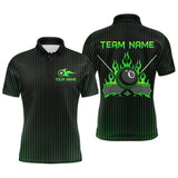 Maxcorners Custom Green 8 Ball Flame Billiard Shirts for Men, Bowling Team Polo & 1/4 Zip Shirts MT1007