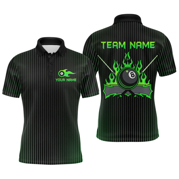 Maxcorners Custom Green 8 Ball Flame Billiard Shirts for Men, Bowling Team Polo & 1/4 Zip Shirts MT1007