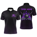 Maxcorners Custom Purple 8 Ball Flame Billiard Shirts for Men, Bowling Team Polo & 1/4 Zip Shirts MT1007