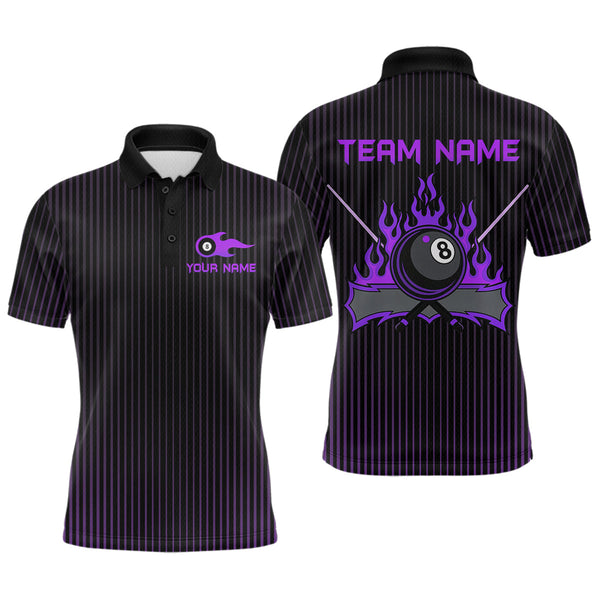 Maxcorners Custom Purple 8 Ball Flame Billiard Shirts for Men, Bowling Team Polo & 1/4 Zip Shirts MT1007