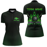 Maxcorners Custom Green 8 Ball Flame Billiard Shirts for Men, Billiard Team Polo & 1/4 Zip Shirts MT1607