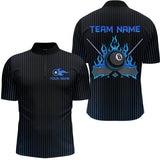 Maxcorners Custom Blue 8 Ball Flame Billiard Shirts for Men, Billiard Team Polo & 1/4 Zip Shirts MT1607