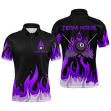 Maxcorners Custom Purple 8 Ball Pool Flame Billiard Shirts for Men Bowling Team Polo & 1/4 Zip Shirts MT1007