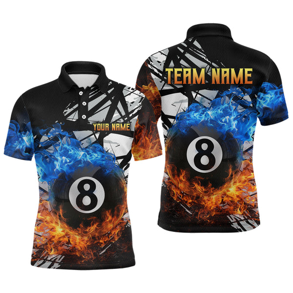 Maxcorners Custom Flame 8 Ball Billiard Shirts for Men Billiard Team Jerseys Polo & 1/4 Zip Shirts MT1706