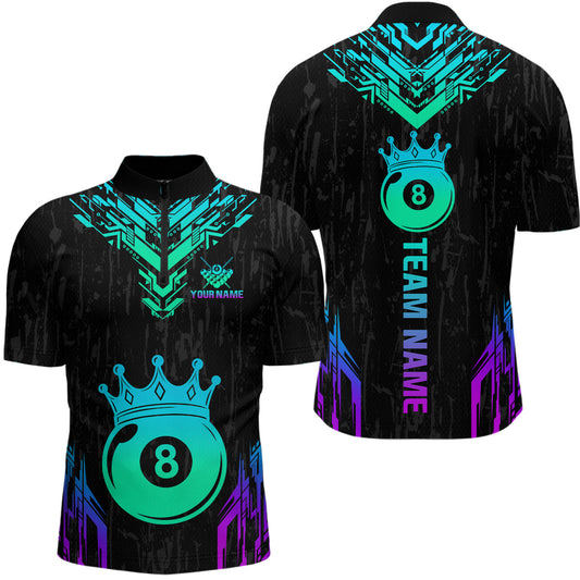 Maxcorners Custom Black Neon 8 Ball Crown Billiard Shirts for Men and Team Polo & 1/4 Zip Shirts LM2206