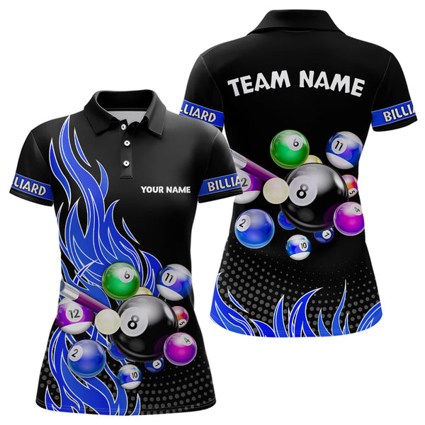 Maxcorners Custom Blue Flame Billiard Shirts for Men Billiard Team Jerseys Polo & 1/4 Zip Shirts MT1706