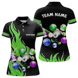 Maxcorners Custom Green Flame Billiard Shirts for Men Billiard Team Jerseys Polo & 1/4 Zip Shirts MT1706