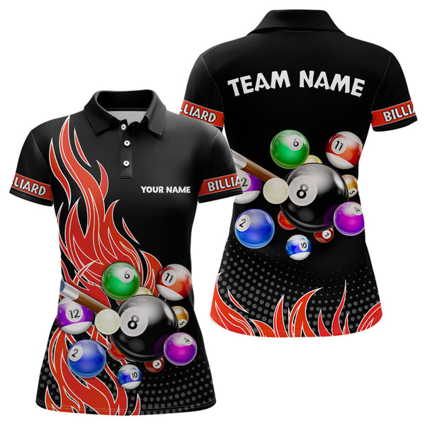 Maxcorners Custom Red Flame Billiard Shirts for Men Billiard Team Jerseys Polo & 1/4 Zip Shirts MT1706